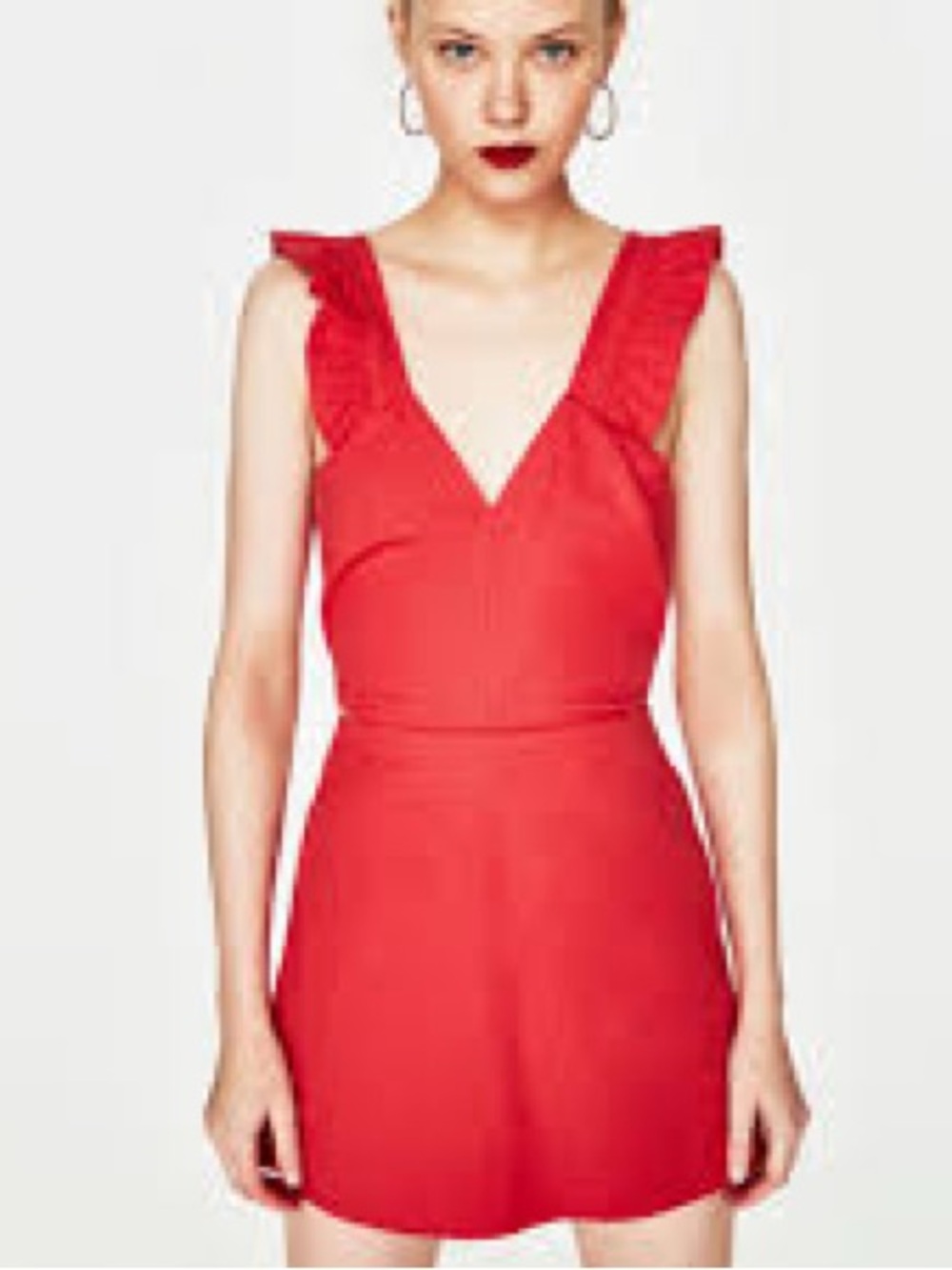 Zara Red V-Neck Ruffle Strap Dress